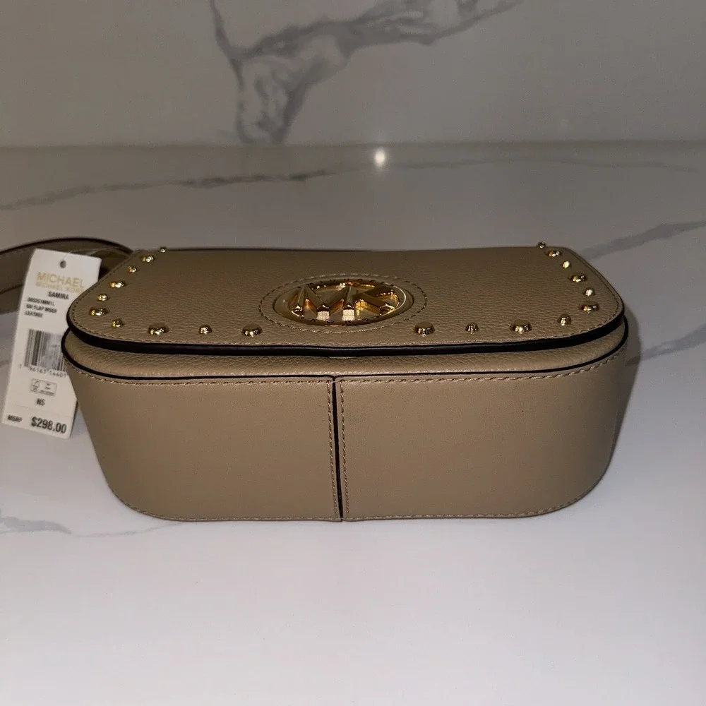 Michael Kors MK Samira Tan Purse Camel Flap Crossbody Messenger Handbag Brown